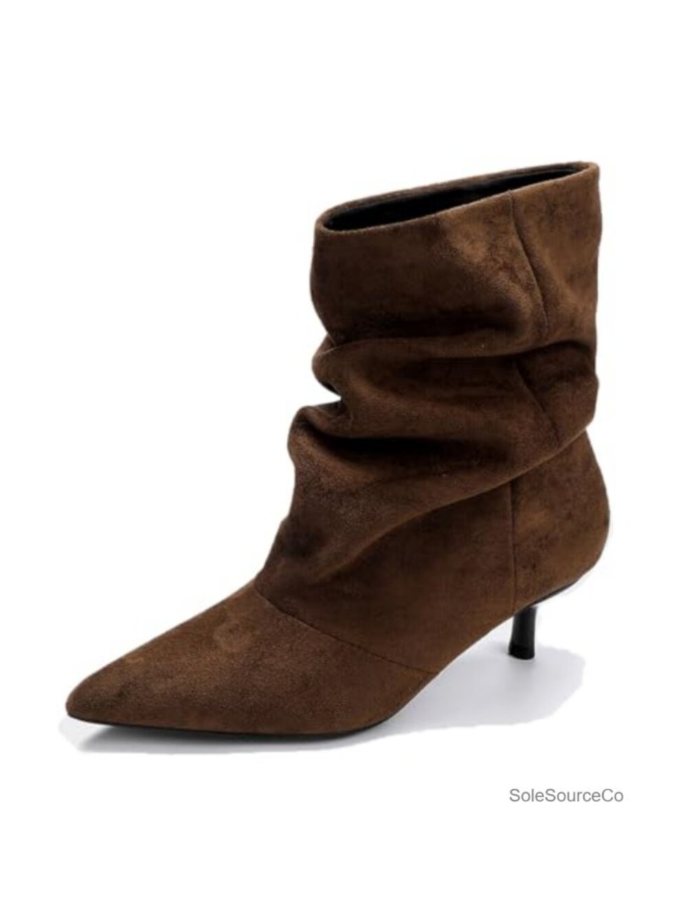 Faux Suede Slouch Ankle Boots Pointed Toe Kitten Heel Pull On Dress Booties